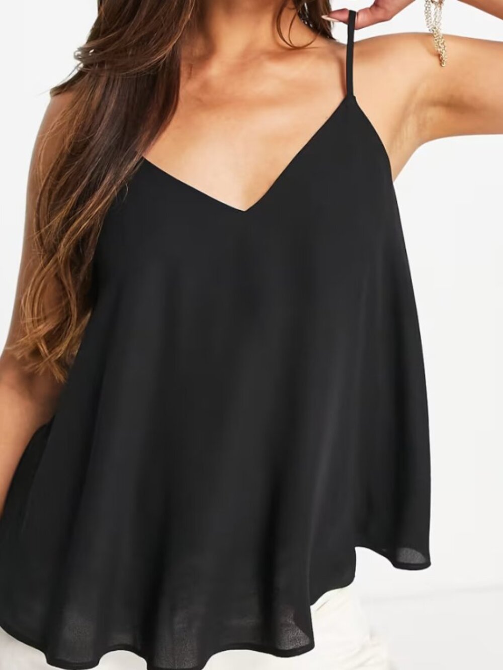 ASOS Black Double Layer V-Neck Swing Cami Tank Top sz 6